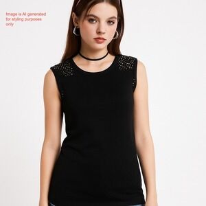 Y2K Black Rhinestone Tank‎ Top Wet Seal Emo Punk Whimsigoth VTG Clubwear XL